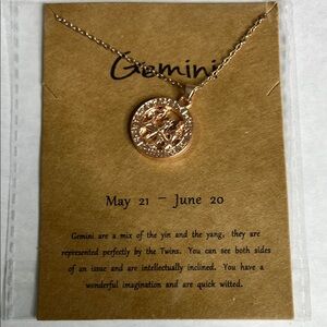 Gemini Zodiac Pendant Necklace Zinc Alloy in Gold tone